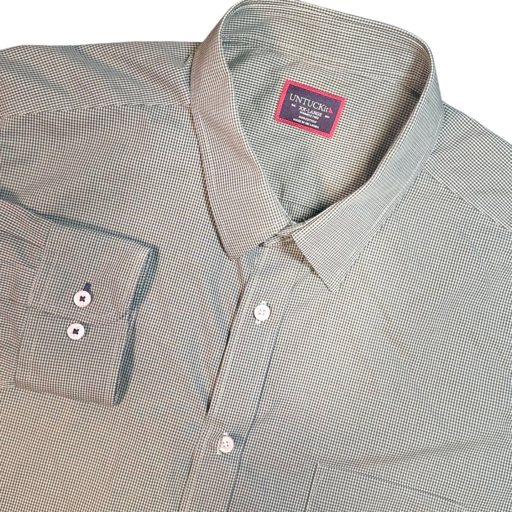 UNTUCKit Shirt Mens XXL Green Gingham Wrinkle Free Cotton Long Sleeve